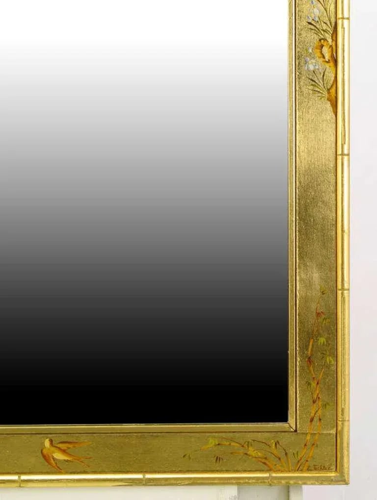 LaBarge Hand-Painted and Gilt Bevelled Wall Mirror - 5