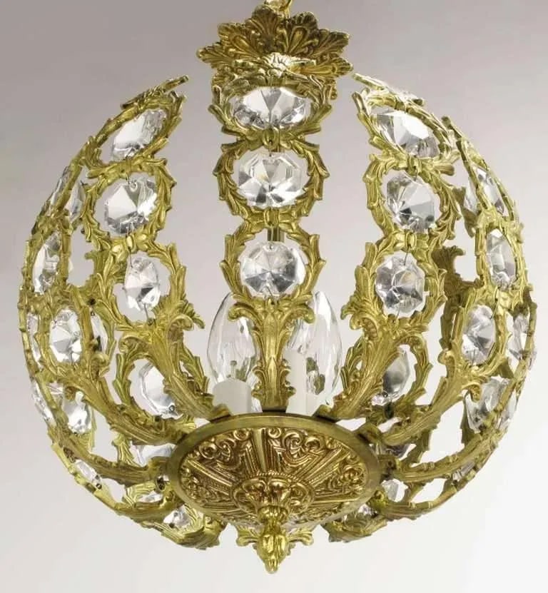 Regency Brass and Crystal Open Globe Pendant Light - 2