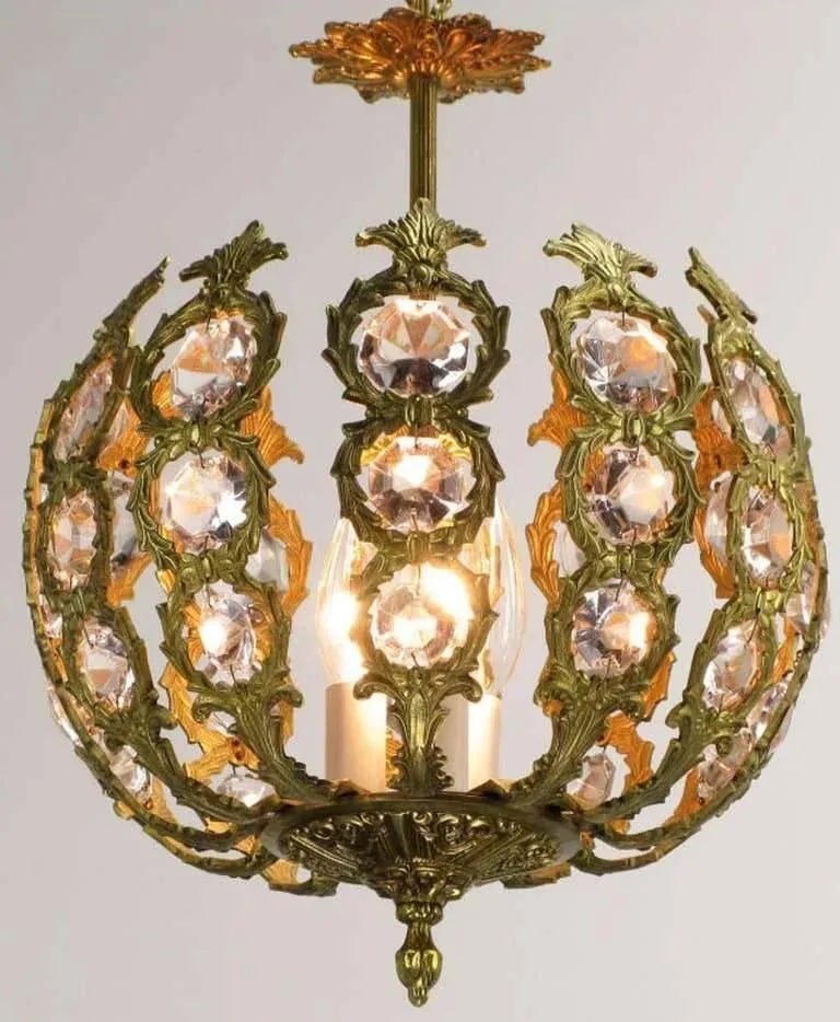 Regency Brass and Crystal Open Globe Pendant Light - 3
