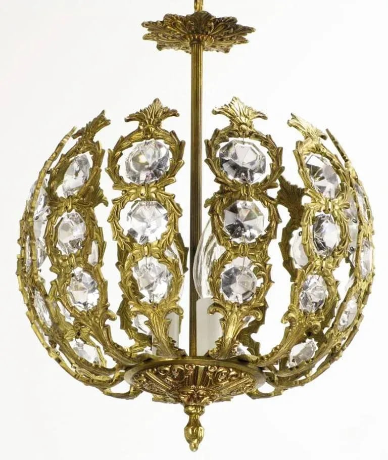 Regency Brass and Crystal Open Globe Pendant Light - 4