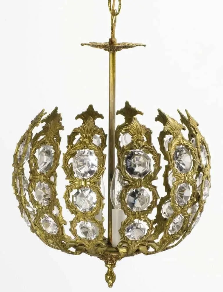 Regency Brass and Crystal Open Globe Pendant Light - 5