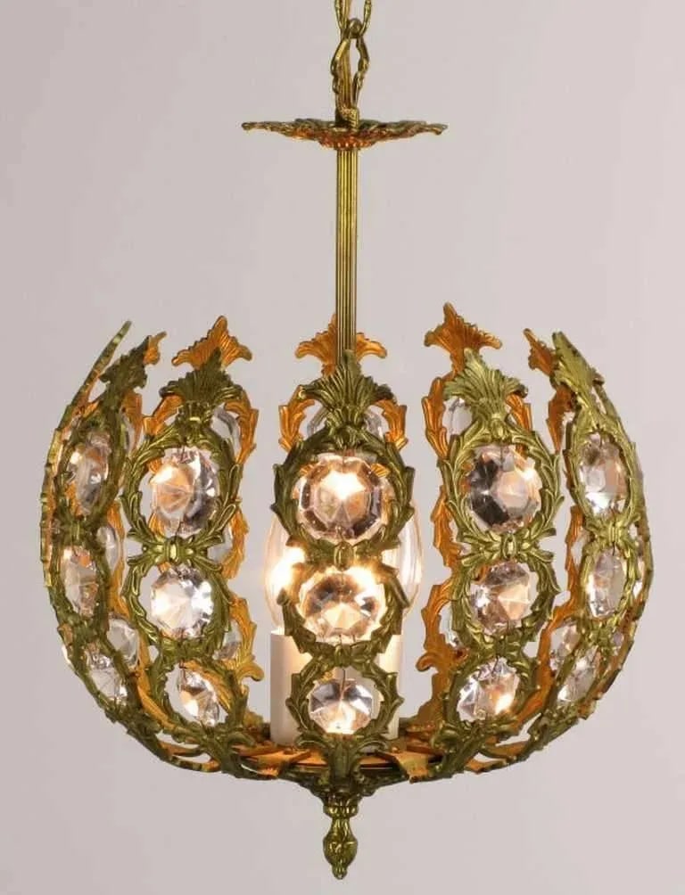 Regency Brass and Crystal Open Globe Pendant Light - 6