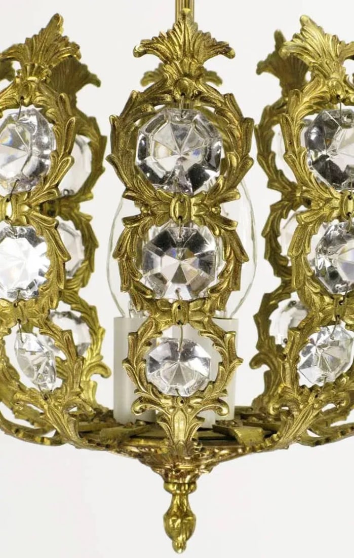 Regency Brass and Crystal Open Globe Pendant Light - 7