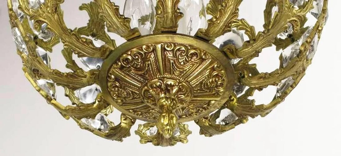 Regency Brass and Crystal Open Globe Pendant Light - 8