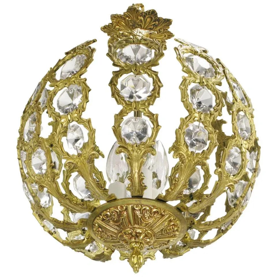 Regency Brass and Crystal Open Globe Pendant Light - 9