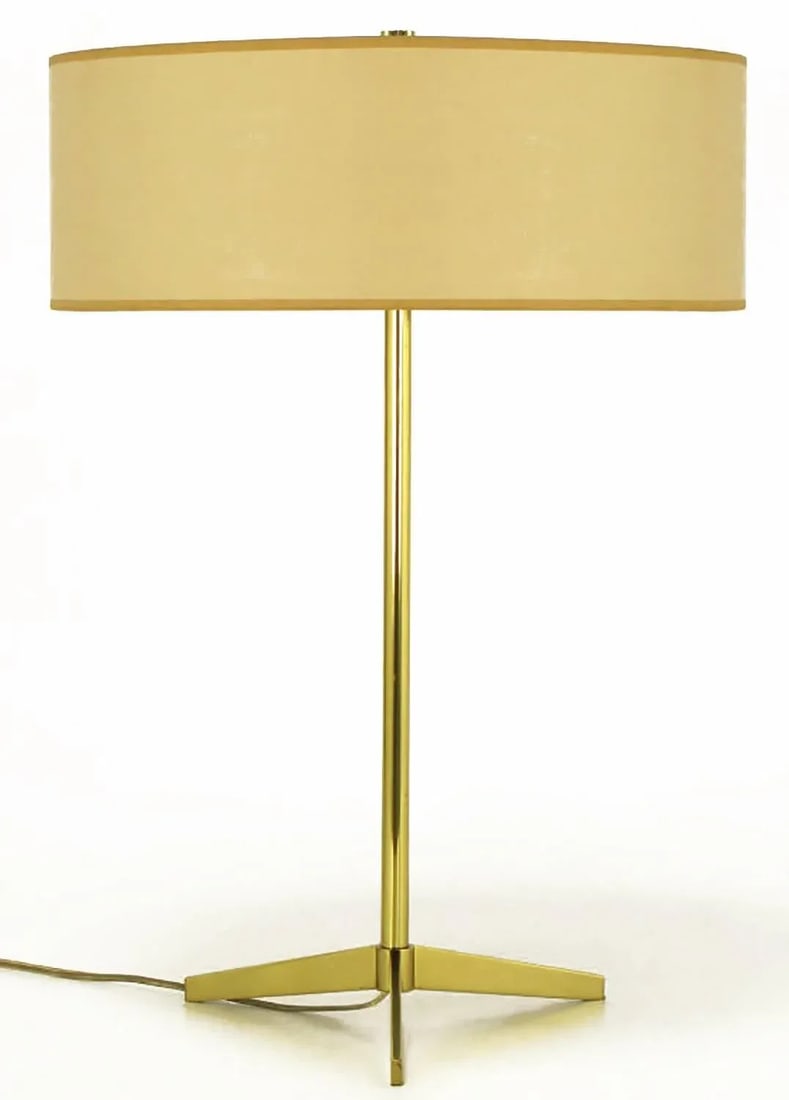 Lightolier Modern Brass Tripod Base Table Lamp - 3