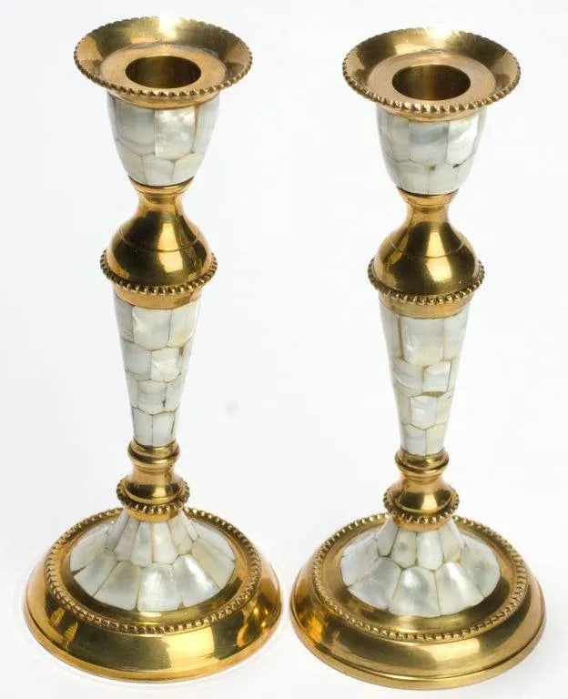 Hand Wrought Brass & Mother of Pearl Table Set - 2
