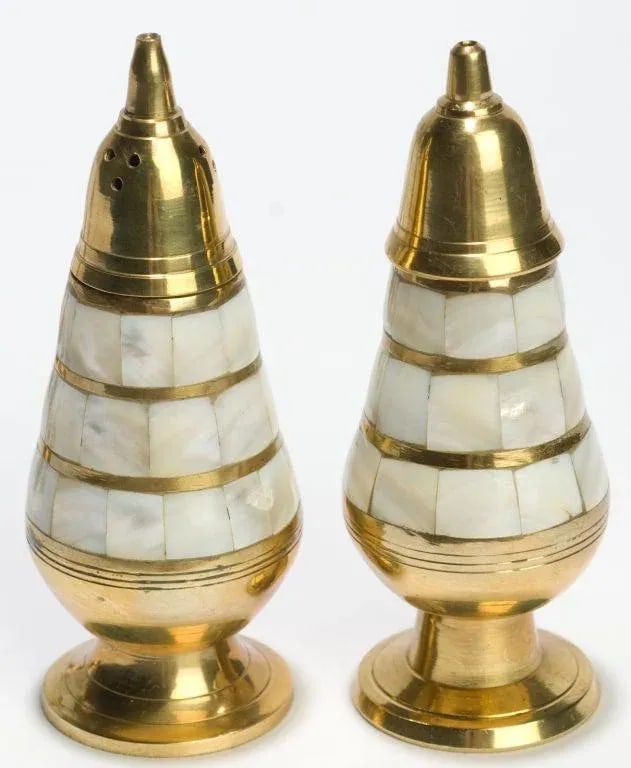 Hand Wrought Brass & Mother of Pearl Table Set - 4