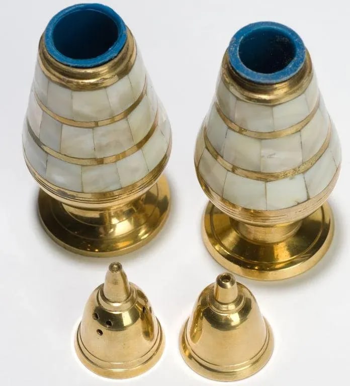 Hand Wrought Brass & Mother of Pearl Table Set - 5