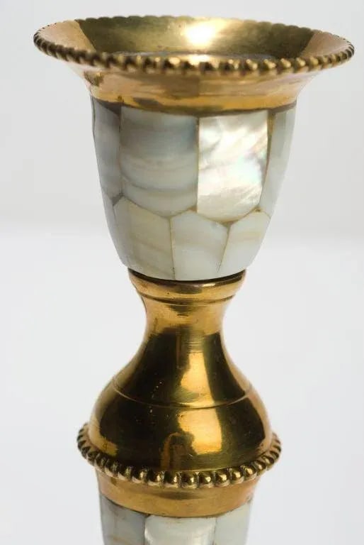Hand Wrought Brass & Mother of Pearl Table Set - 7