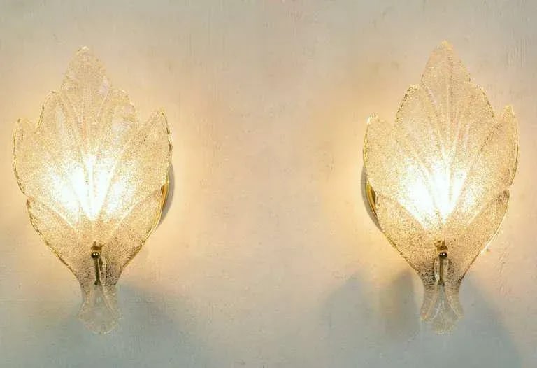 Murano Glass Maple Leaf Wall Sconces - a Pair - 2