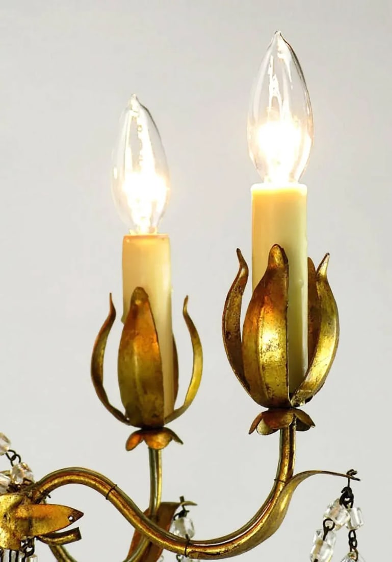 Italian Gilt, Tole and Crystal Six-Arm Basket Chandelier - 5