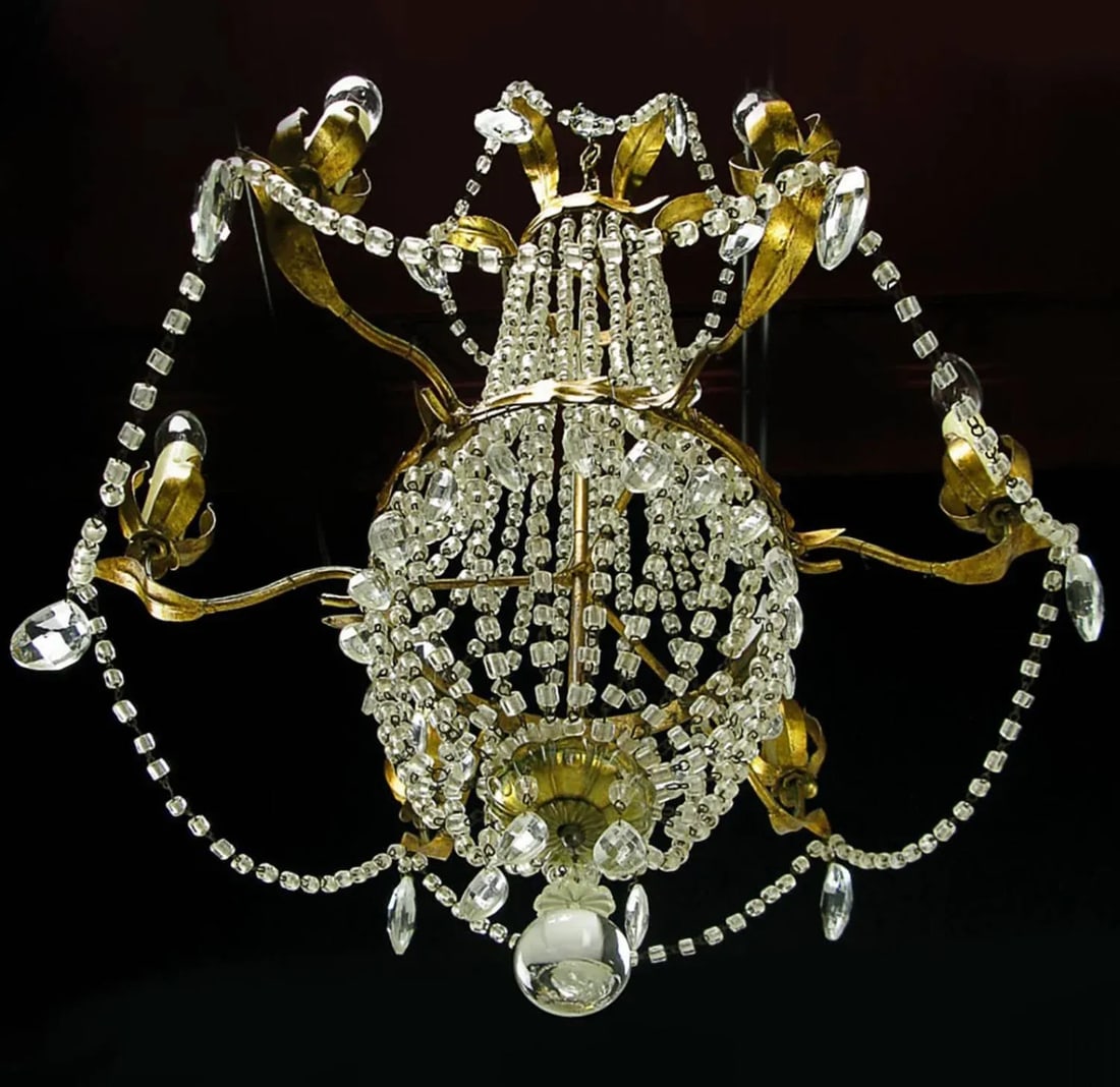 Italian Gilt, Tole and Crystal Six-Arm Basket Chandelier - 6