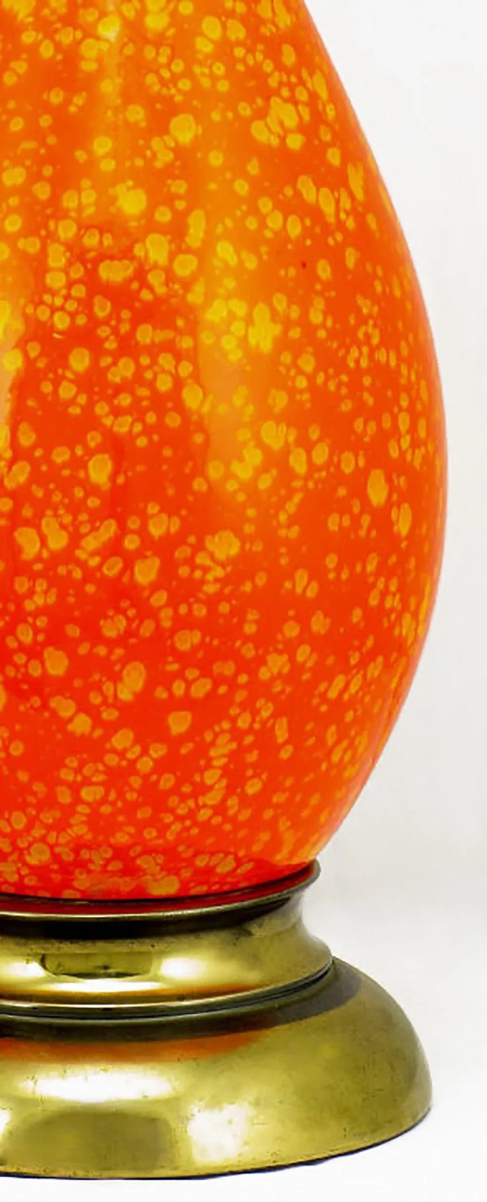 Persimmon & Gamboge Stippled Glaze Table Lamps With Hand-Painted Shades - a Pair - 3