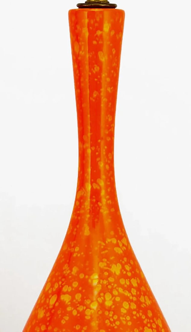 Persimmon & Gamboge Stippled Glaze Table Lamps With Hand-Painted Shades - a Pair - 4