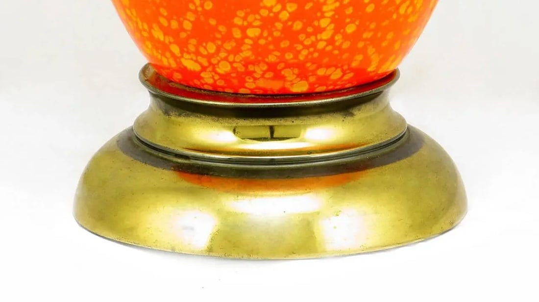 Persimmon & Gamboge Stippled Glaze Table Lamps With Hand-Painted Shades - a Pair - 5