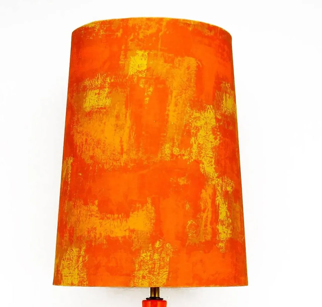 Persimmon & Gamboge Stippled Glaze Table Lamps With Hand-Painted Shades - a Pair - 6