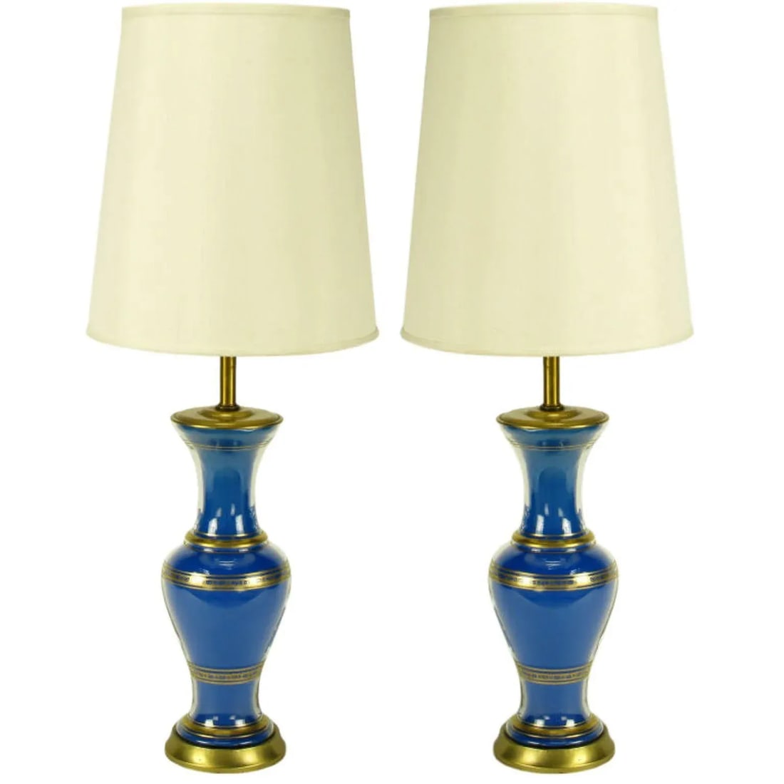 Frederick Cooper Royal Blue Glass Parcel Gilt Table Lamps - a Pair - 6