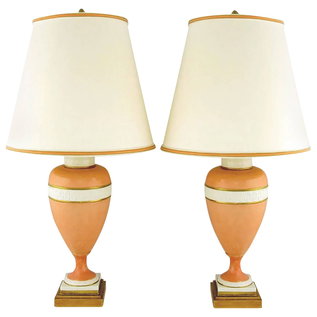 Marbro Coral and White Porcelain Neoclassical Lamps - a Pair (1 of 6)