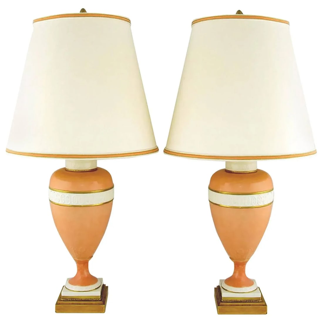 Marbro Coral and White Porcelain Neoclassical Lamps - a Pair - 6