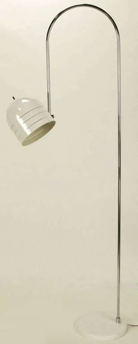 Raymor Italian Chrome and White Enameled Metal Arced Floor Lamp - 2