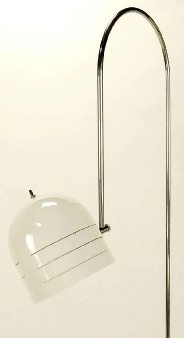 Raymor Italian Chrome and White Enameled Metal Arced Floor Lamp - 6