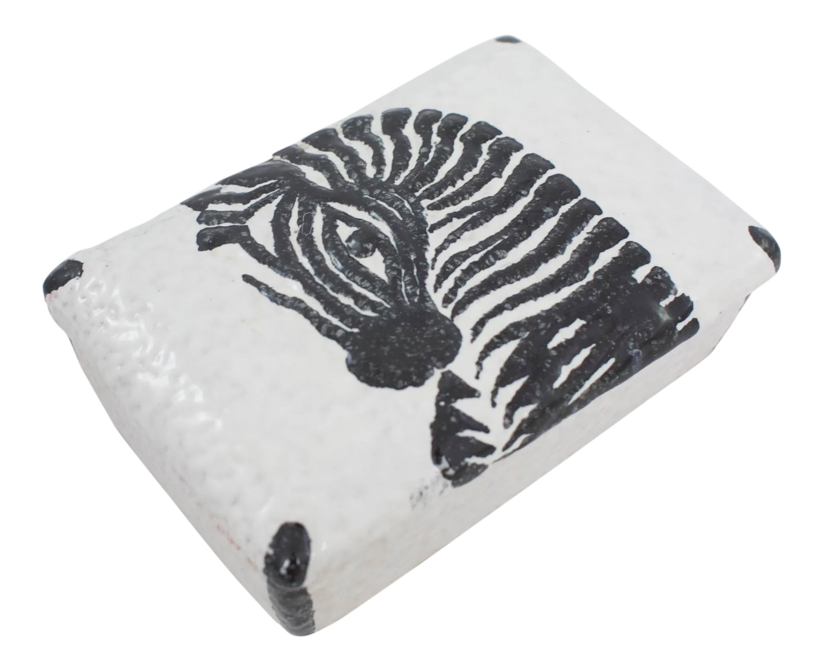 Mid-Century Italian Pottery Zebra Box: Mid-century modern Italian pottery box with zebra motif. Signed "397 Italy". Tiny glaze chip to rim of box and lid. Condition: Alterations: Original Condition Unaltered Imperfections: Some