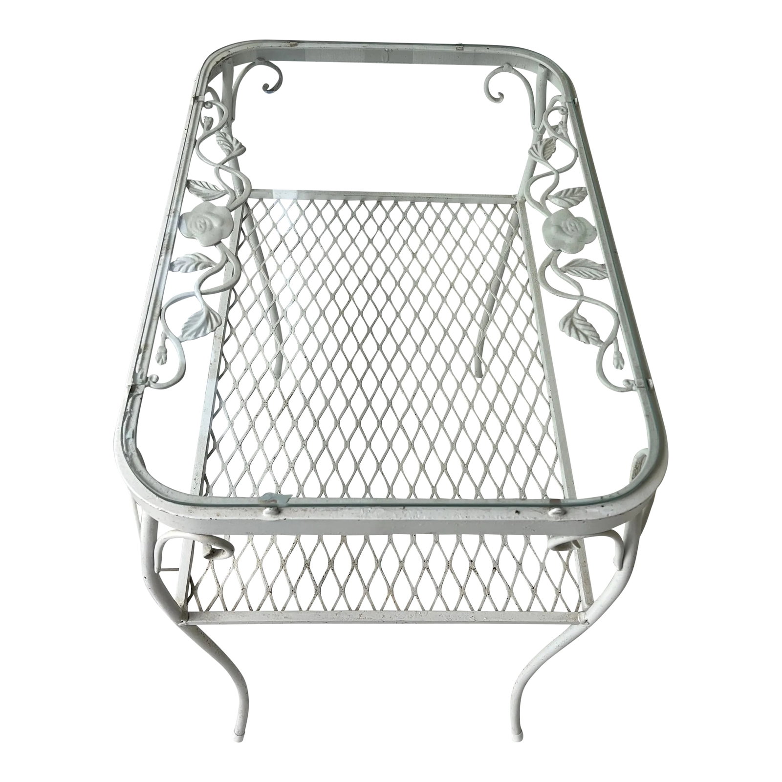 Early 20th Century Mid Century Woodard Style Chantilly Rose White Wrought Iron Side Table (1 of 5)