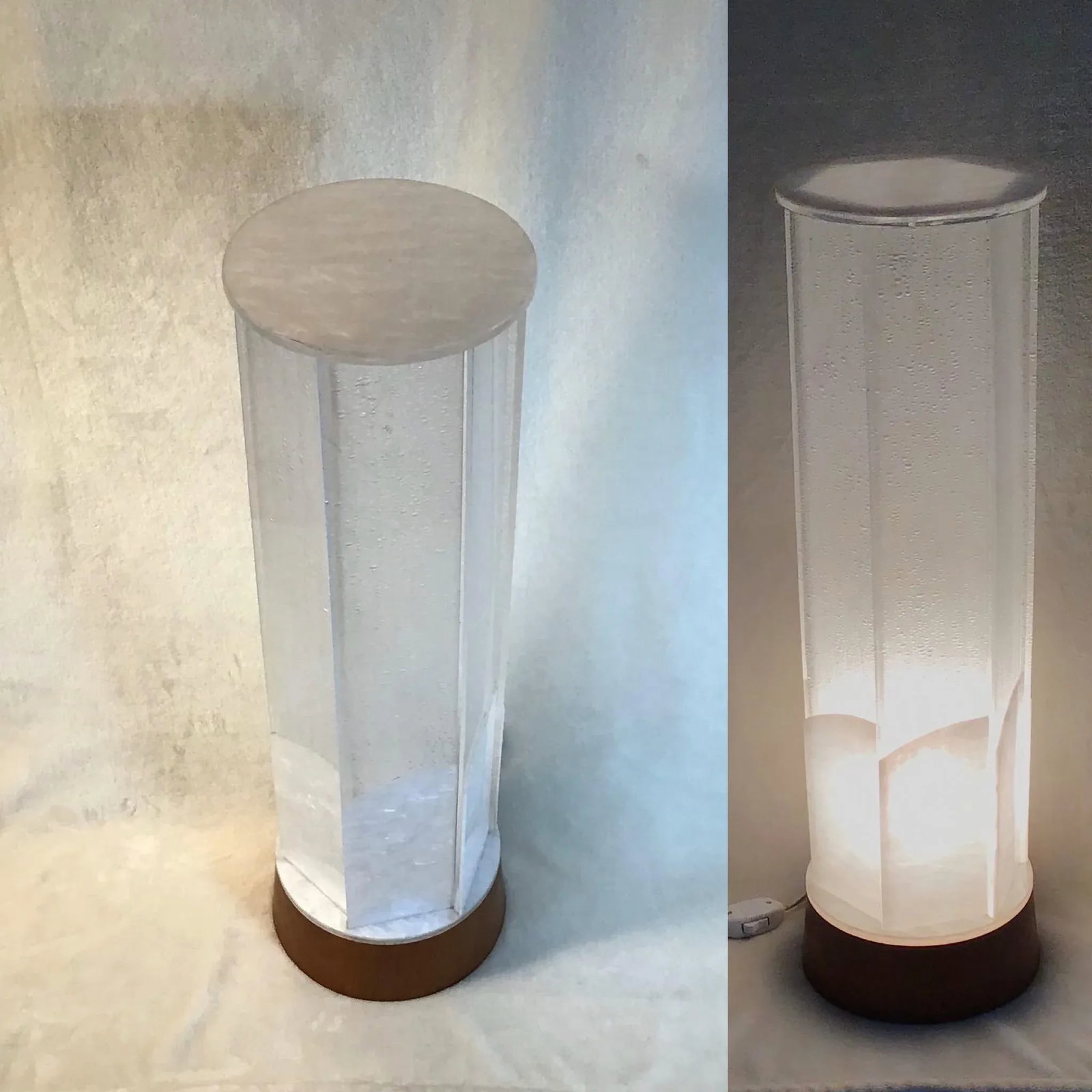 1970s Mid Century Modern Accent Floor/Table Lamp Teak Base Pearl Frosted Acrylic Shade - 11