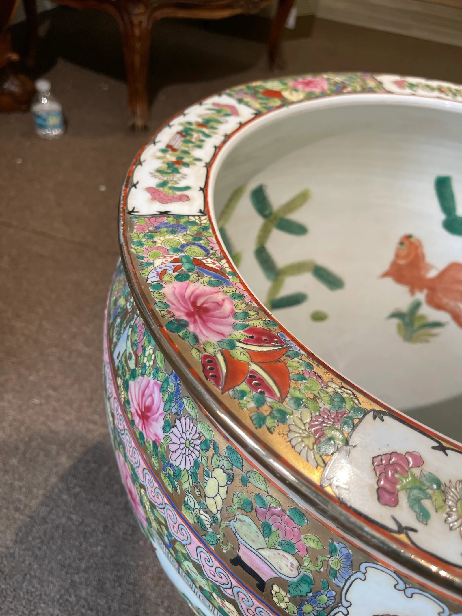 Large Vintage Chinese Famille Rose Porcelain Fish Bowl II - 10