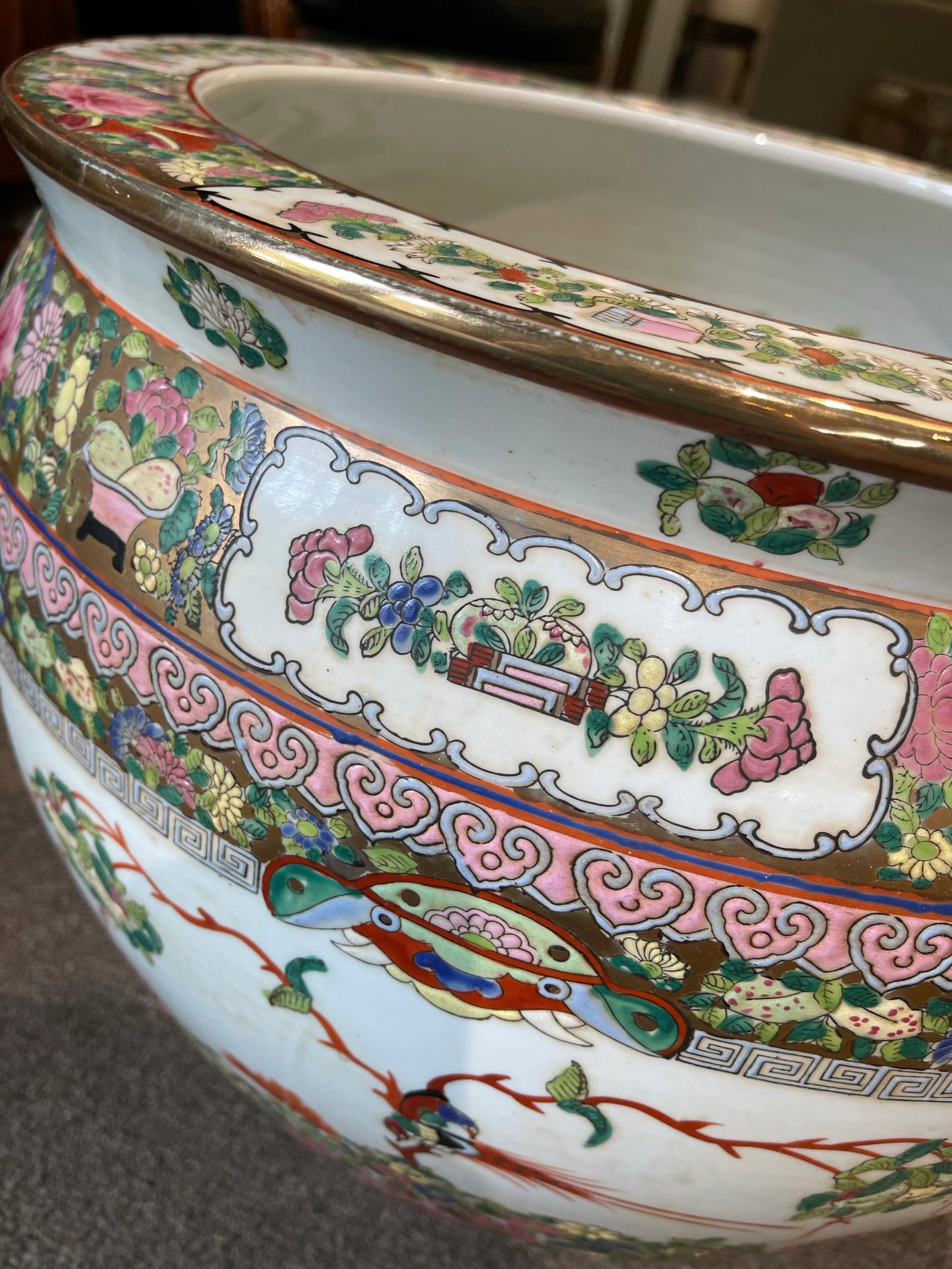 Large Vintage Chinese Famille Rose Porcelain Fish Bowl II - 11