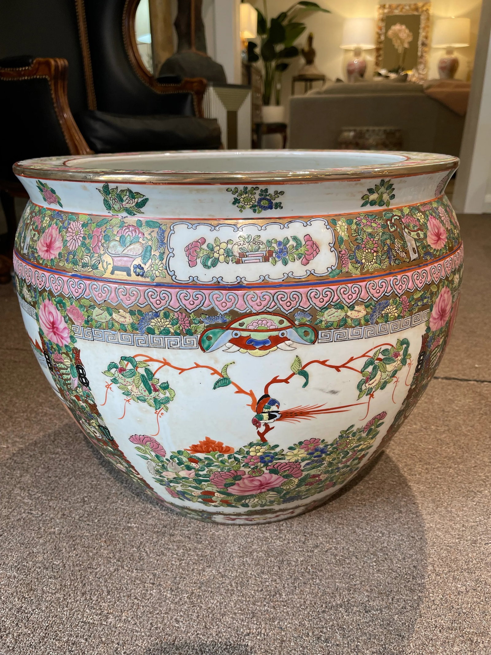 Large Vintage Chinese Famille Rose Porcelain Fish Bowl II - 5