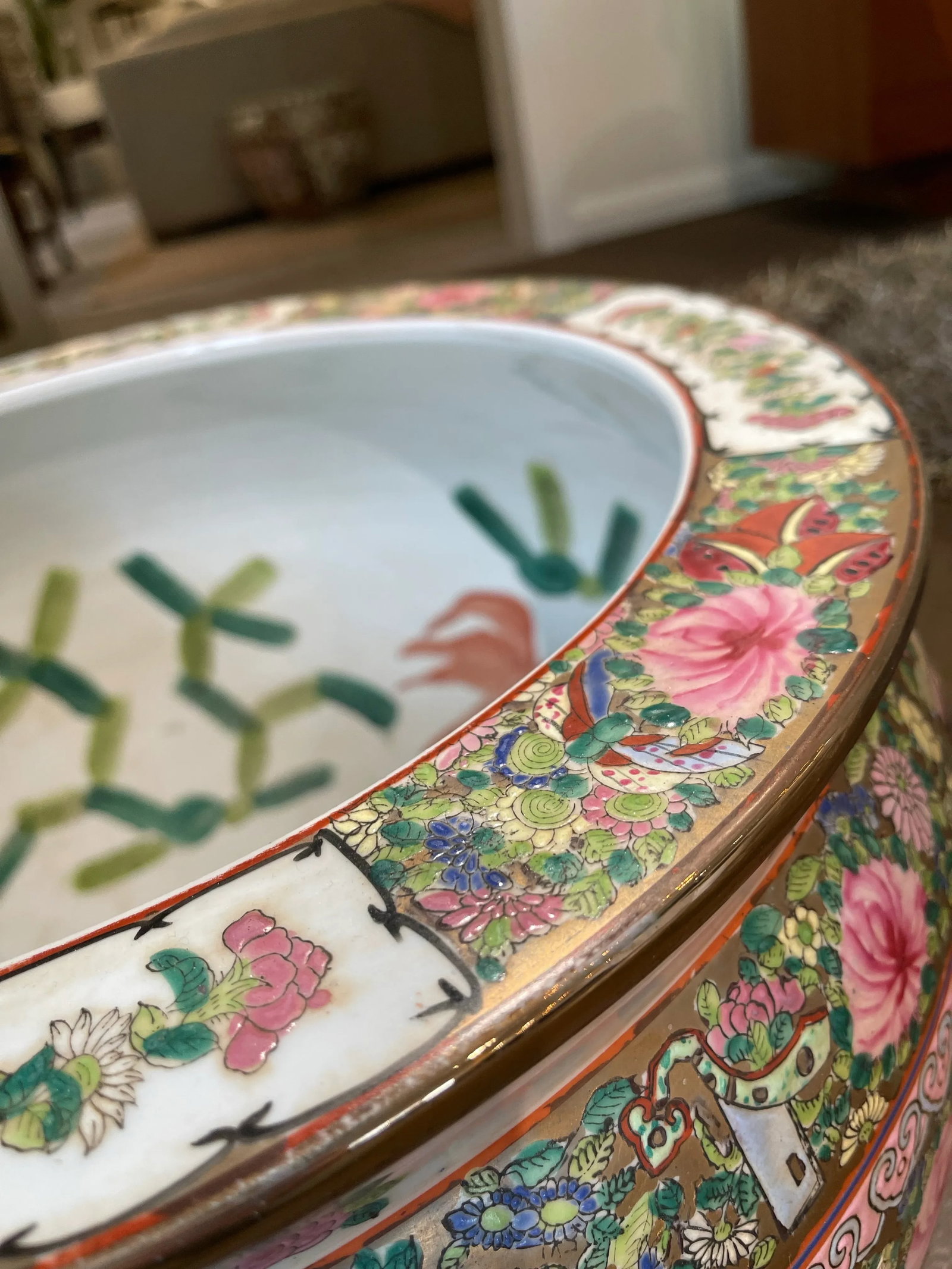 Large Vintage Chinese Famille Rose Porcelain Fish Bowl II - 7