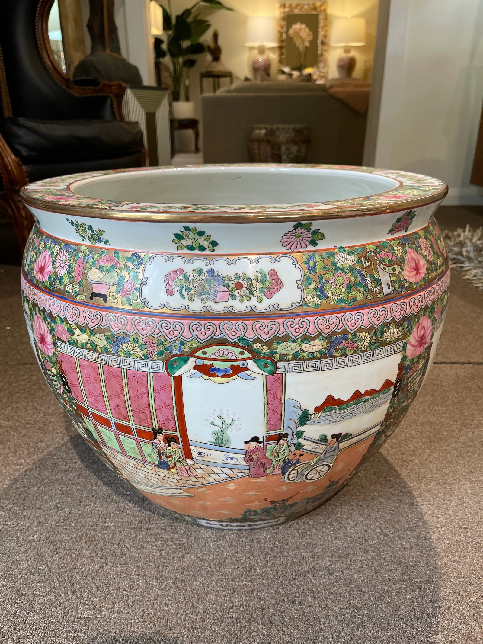 Large Vintage Chinese Famille Rose Porcelain Fish Bowl II - 8