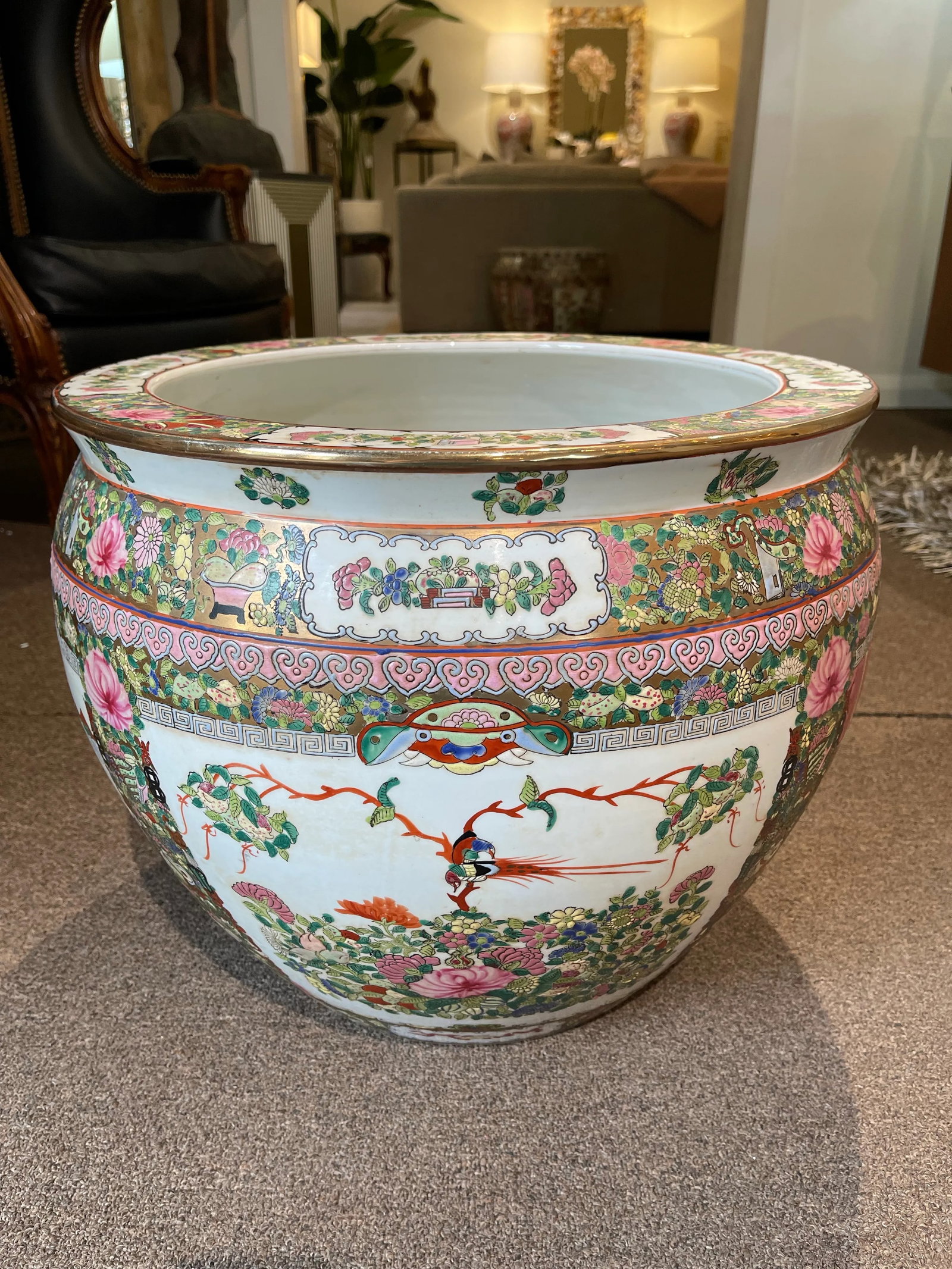 Large Vintage Chinese Famille Rose Porcelain Fish Bowl II - 9