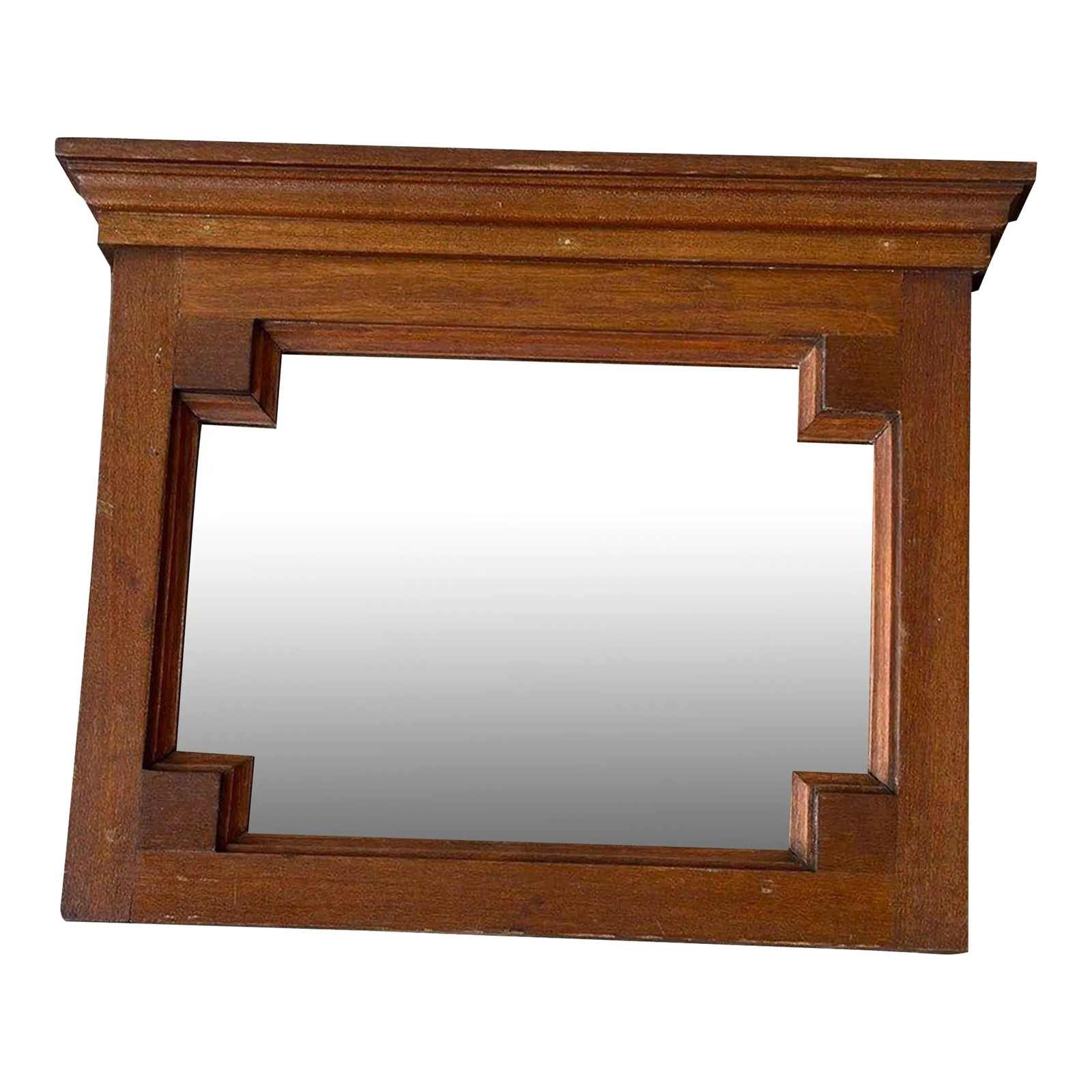 Vintage Stepped Wood Frame Mirror, Circa 1930s/40s: Vintage Stepped Wood Frame Mirror, Circa 1930s/40s. Stepped, beveled wood frame perfectly incasing a central mirrored panel. Unbranded. Specs: 14 1/8" Total Length | 11 1/4" H | 2" Depth Including Har