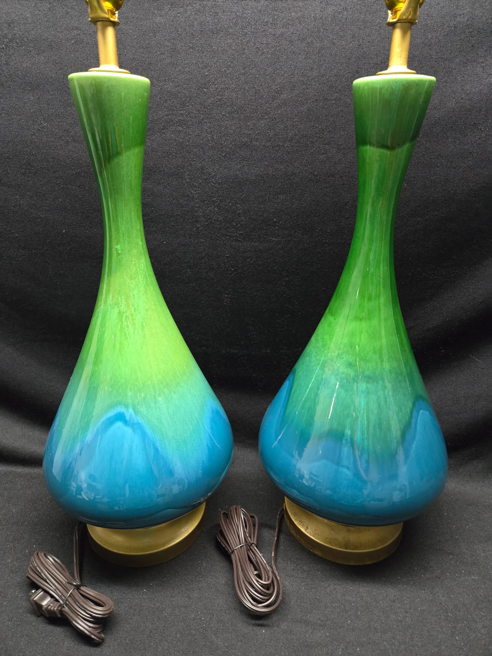 Mid-Century Modern Green and Blue Ceramic Lamp Pair - 5