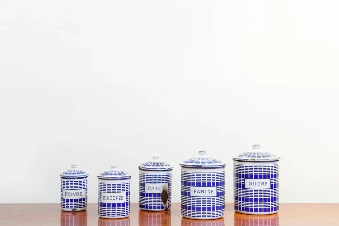 1920s French Enamel Canisters - Set of 5 - 2