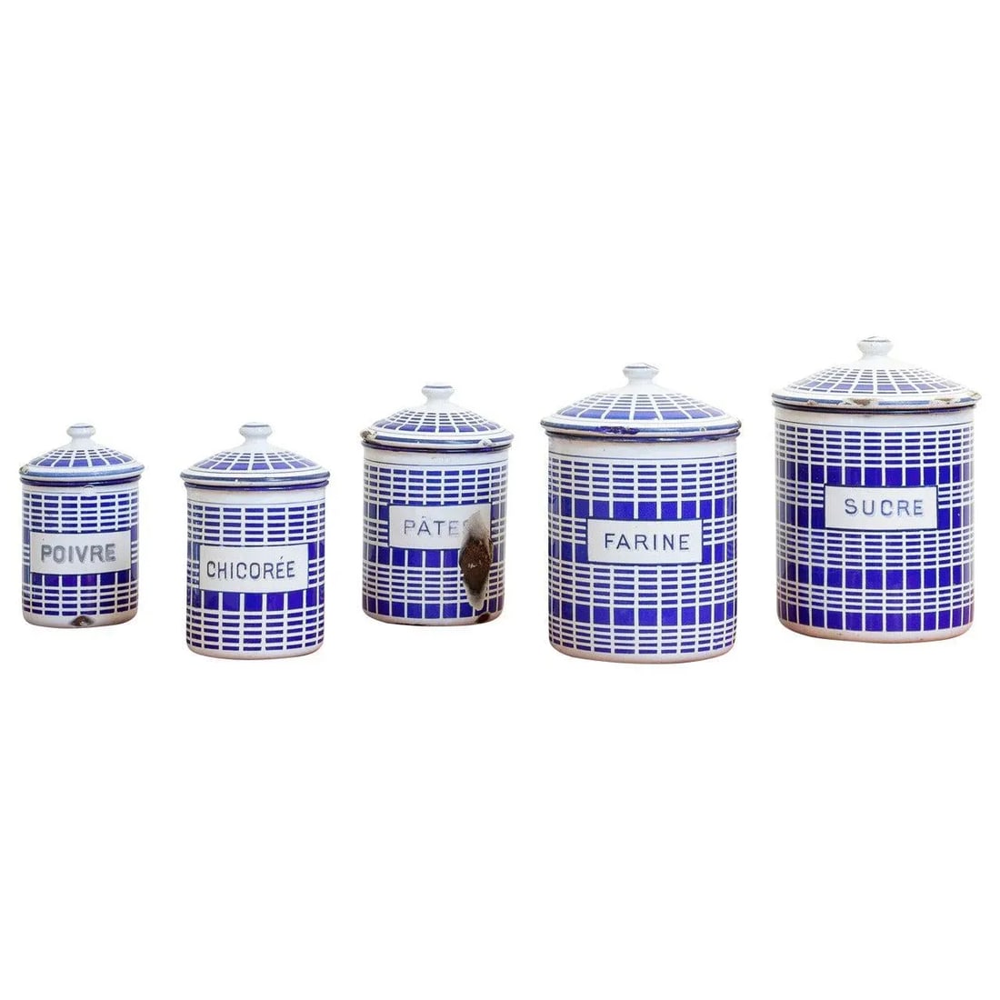 1920s French Enamel Canisters - Set of 5 - 5