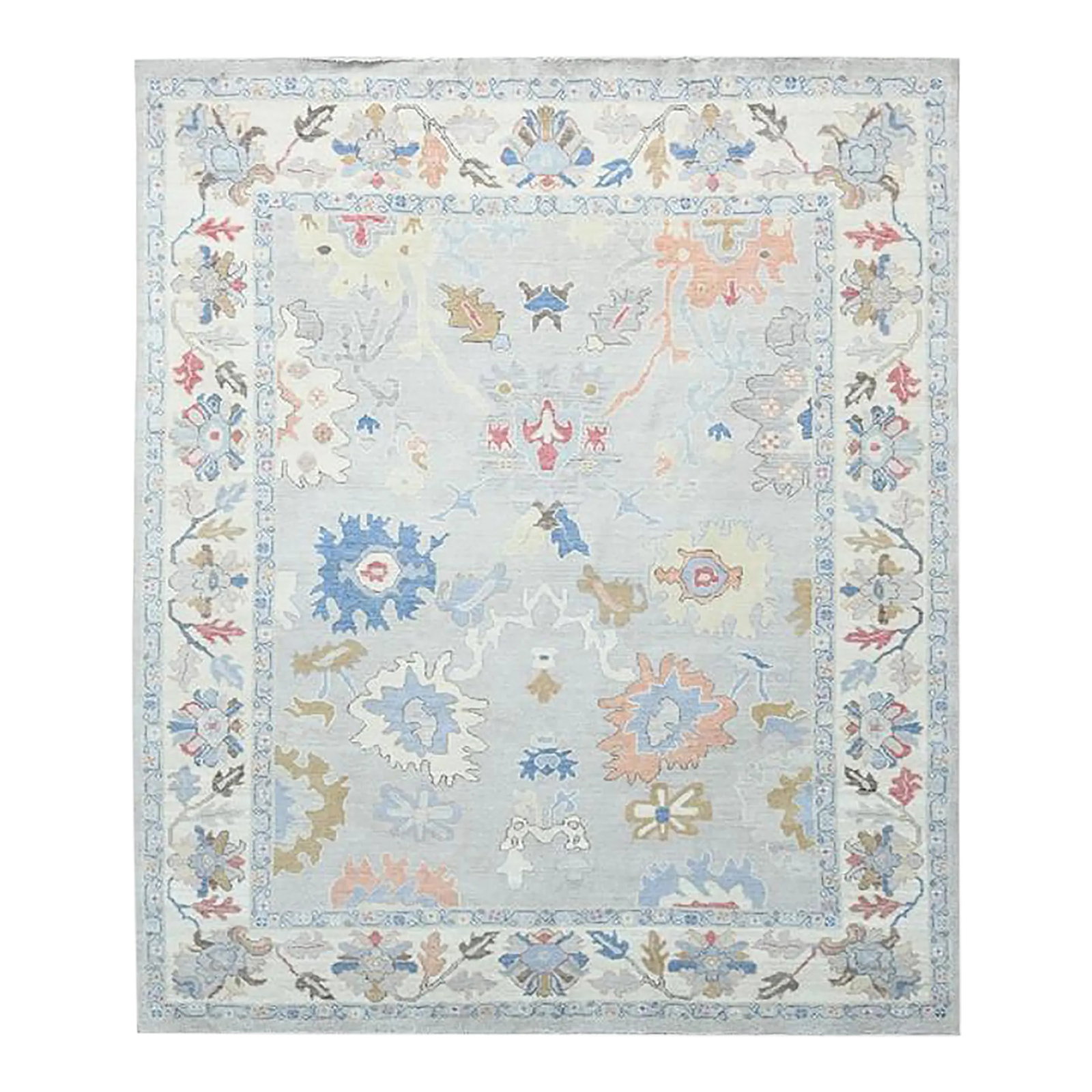 Hand Knotted Oushak Rug. 9'03" X 11'01": This stunning allover design rug is made of 75% wool & 25% cotton, dyed with pigment from vegetable, it's originally a Turkish design, but reproduced in Pakistan. This extremely gorgeous rug is an