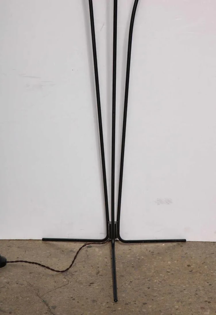1950s French Modern Black Tripod Floor Lamp With Silk Bud Shades - 6