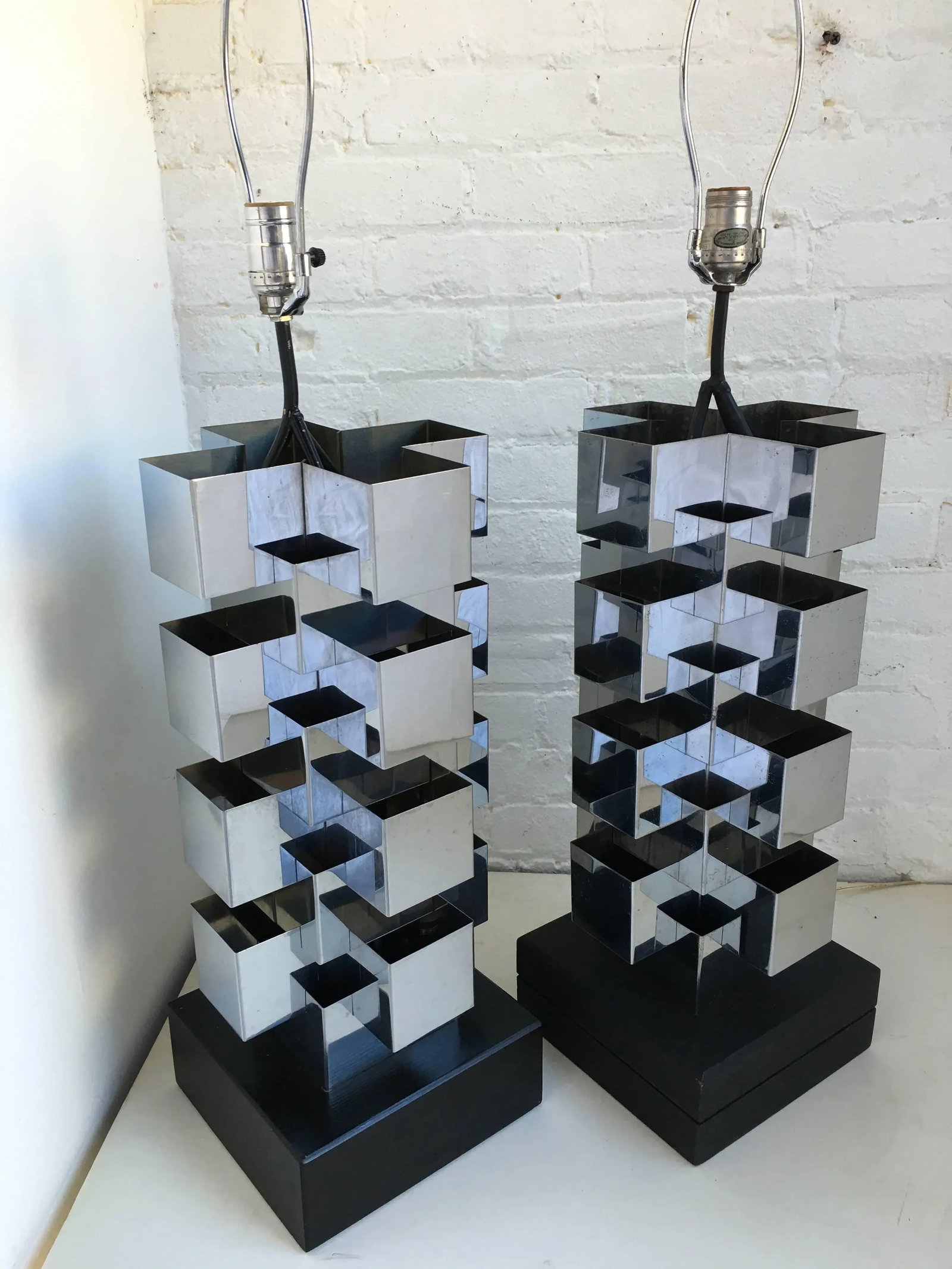 Curtis Jere Chrome "Skyscraper" Table Lamps, Pair - 2