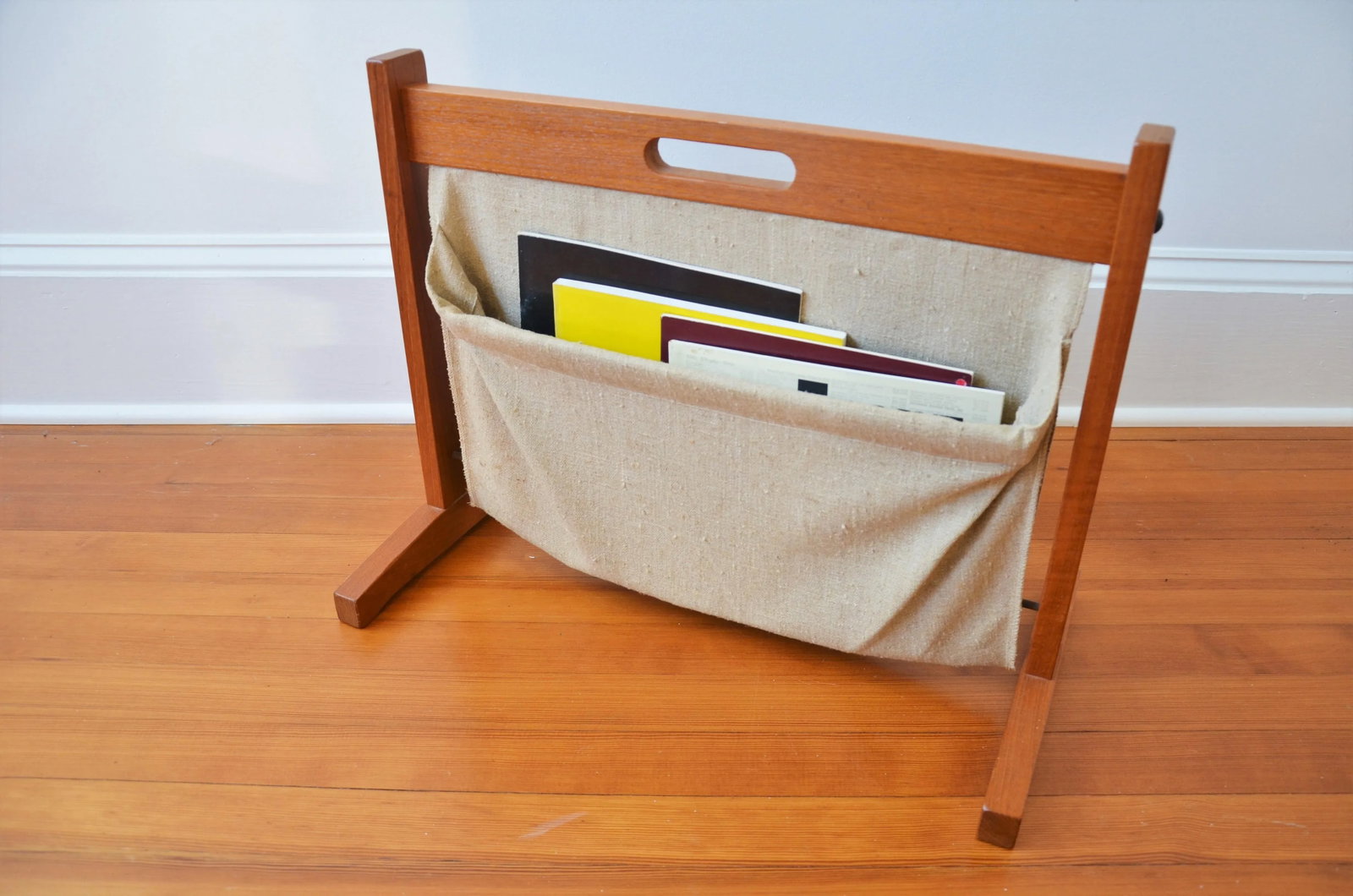 Brdr Furdo Danish Modern Teak and Linen Double Magazine Rack - 4