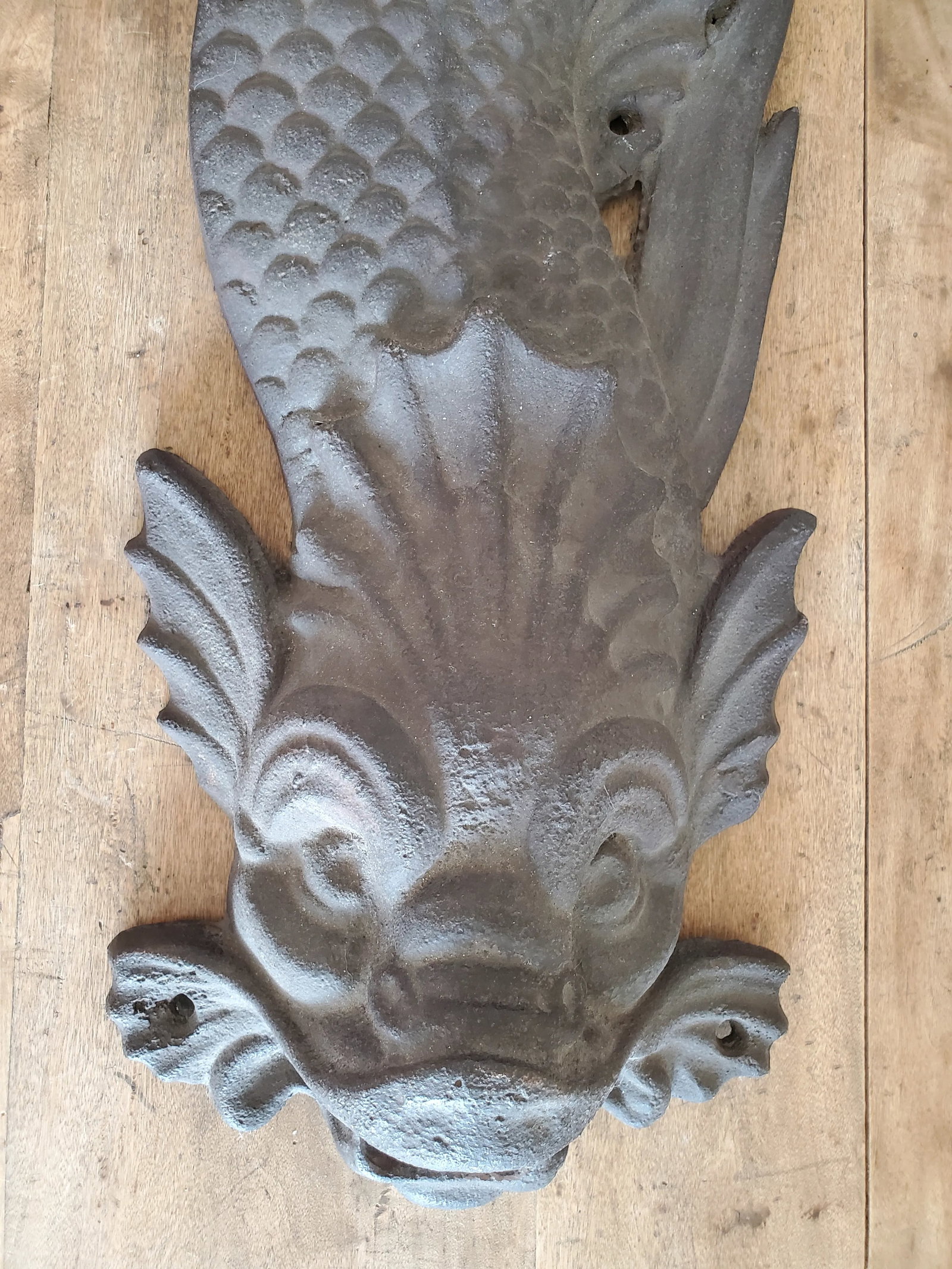 Dolphin Plaque Fish Fountain Down Spout, Large Cast Iron Plaque, 19th Century - 11