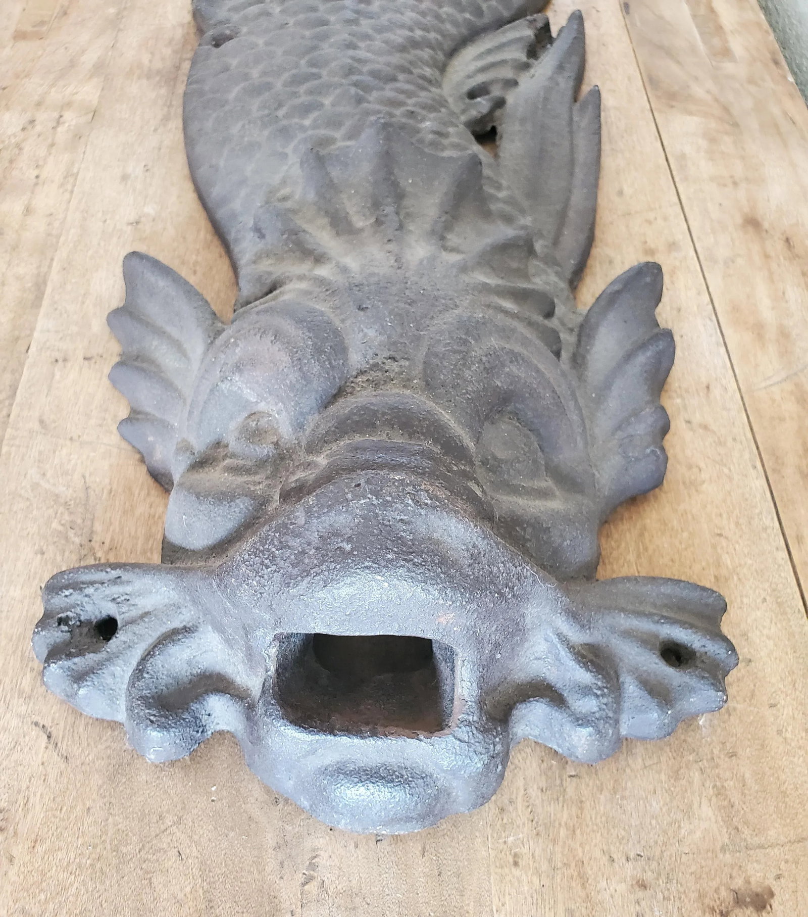 Dolphin Plaque Fish Fountain Down Spout, Large Cast Iron Plaque, 19th Century - 2