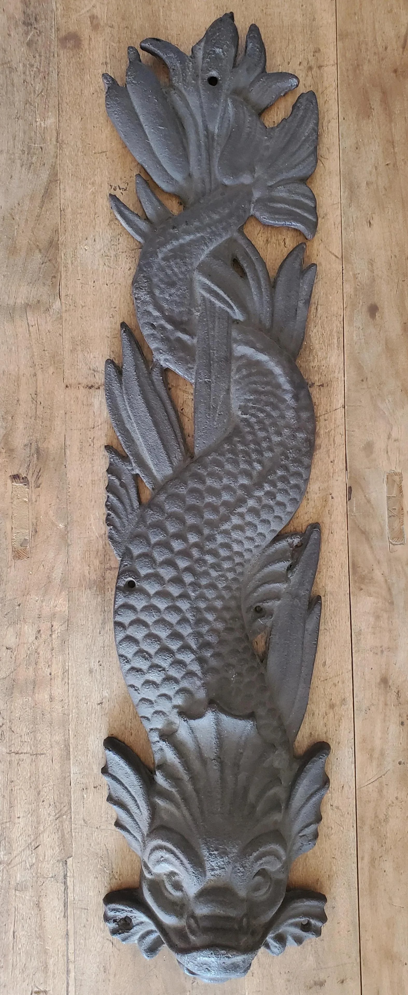 Dolphin Plaque Fish Fountain Down Spout, Large Cast Iron Plaque, 19th Century - 3