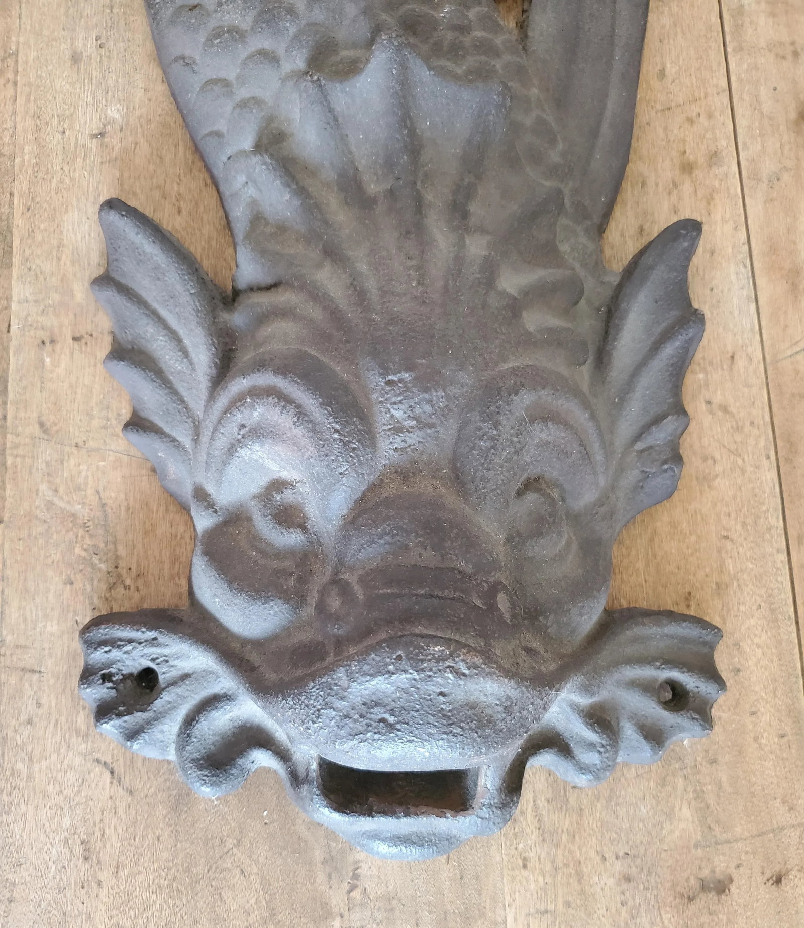 Dolphin Plaque Fish Fountain Down Spout, Large Cast Iron Plaque, 19th Century - 8
