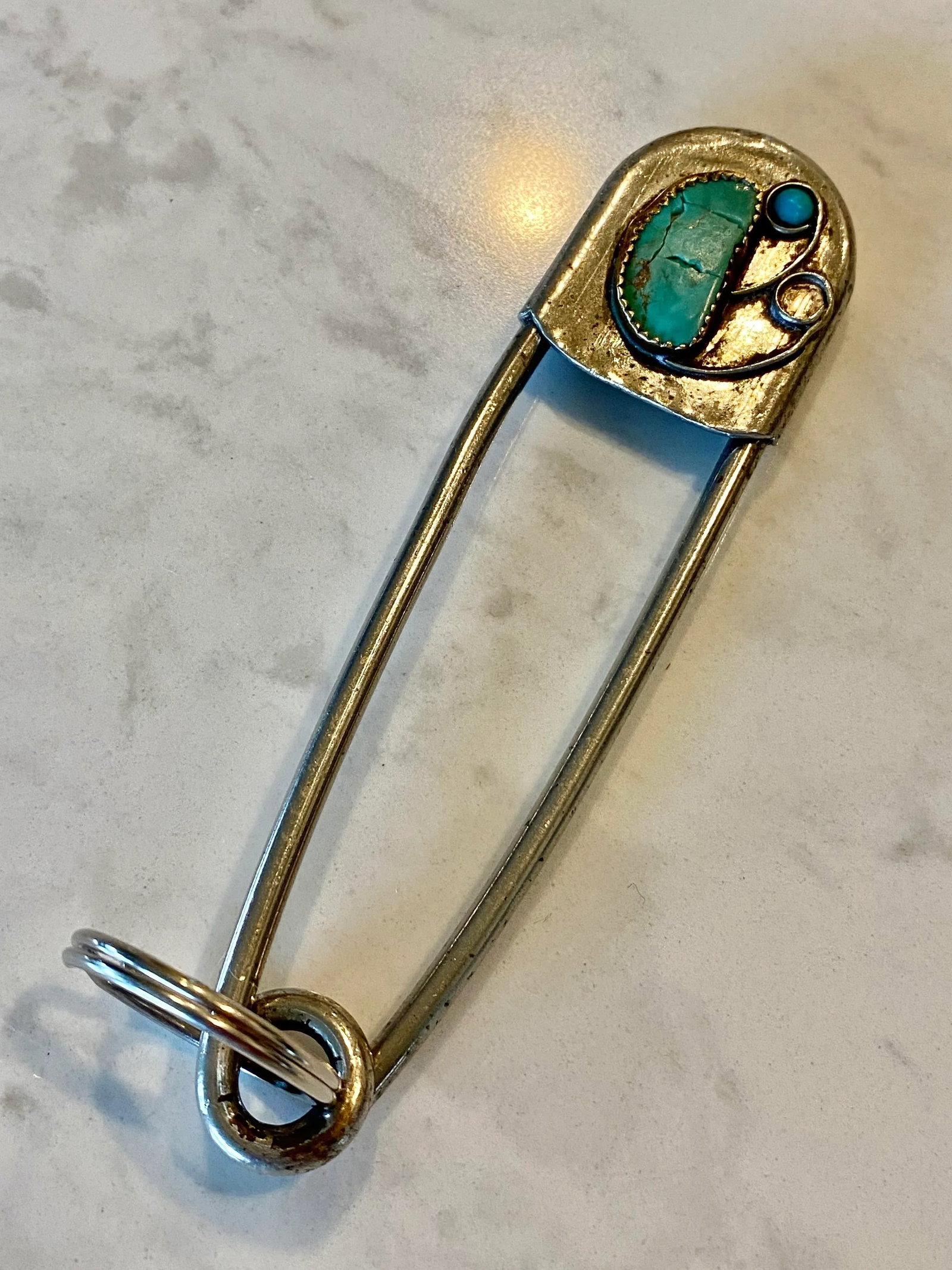 Navajo Old Pawn Safety Pin Key-Tag in Sterling Silver - 2