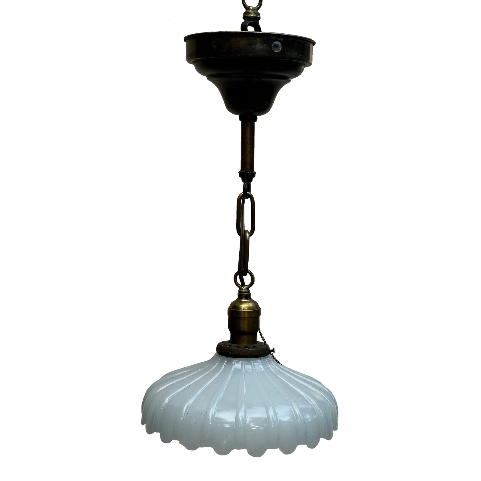 Vintage Clam Broth Shade With Vintage Brass Hanging Fixture (1 of 5)