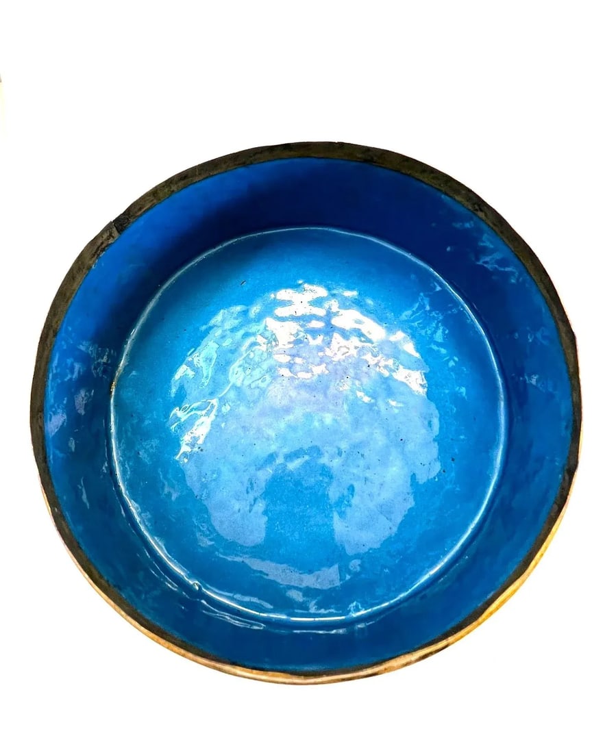 Early 20th Century Antique Chinese Cloisonne Round Covered Box With a Bronze Foo Dog FInial - 12